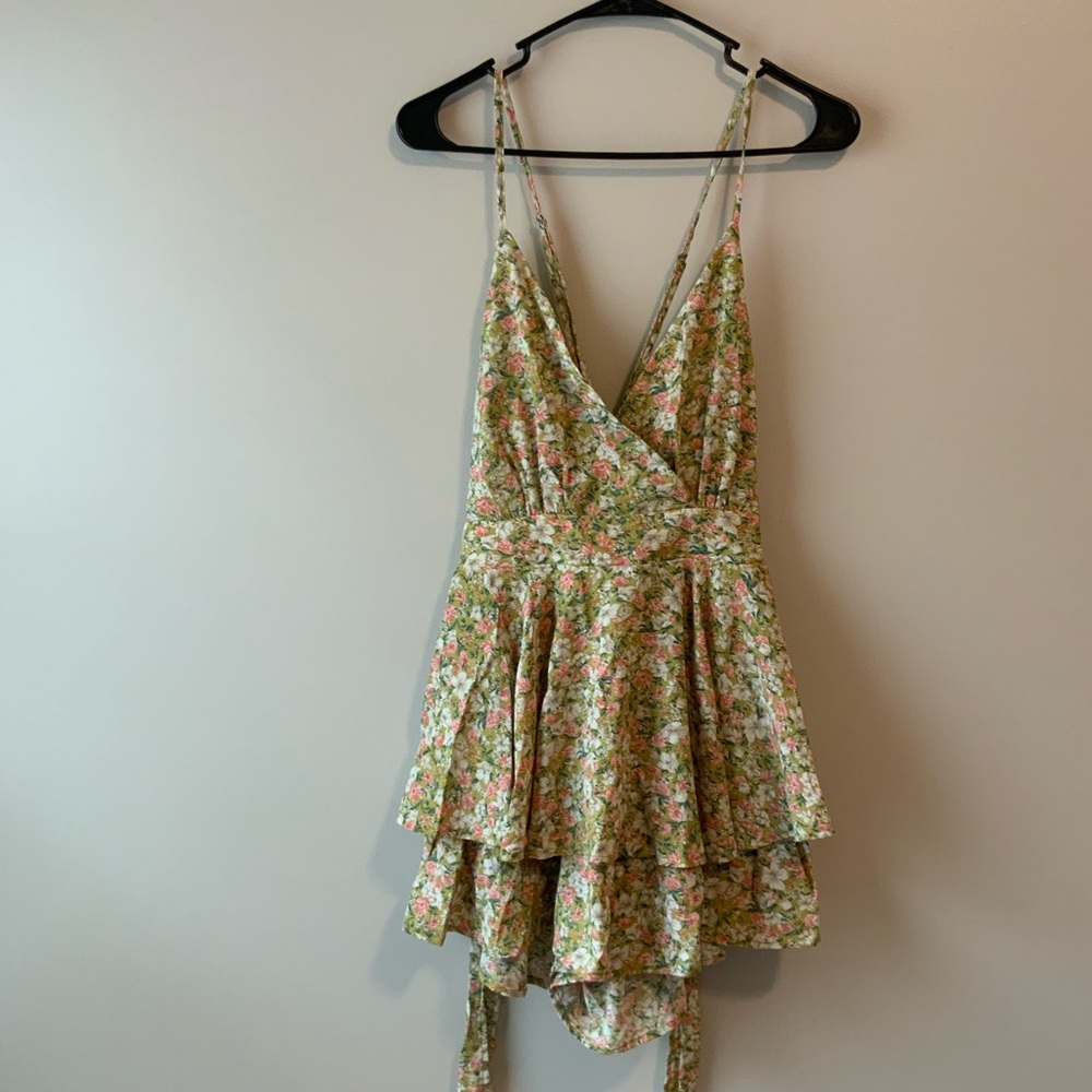 Windsor Floral Mini Romper - Green and Pink